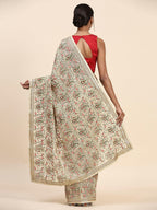 Vamsee Kamini Cream Georgette Saree | Grocsy