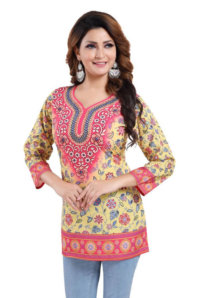 Snehal Creations Alluring Faux Crepe Printed Short Kurti Tunic | Grocsy