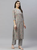 Miravan Women's Cotton Floral Printed Straight Kurta Palazzo  | Grocsy