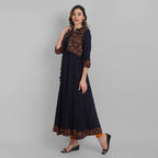 Juniper Women's Navy Rayon Printed Flared Dress | Grocsy