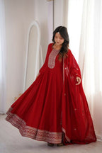 Lehenga Mart Designer Anarkali Suit With Kurta, Dupatta For Women-Dark Red | Grocsy