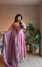 Teeya Creation Pink Color Faux Georgette Long Party Wear Gown | Grocsy