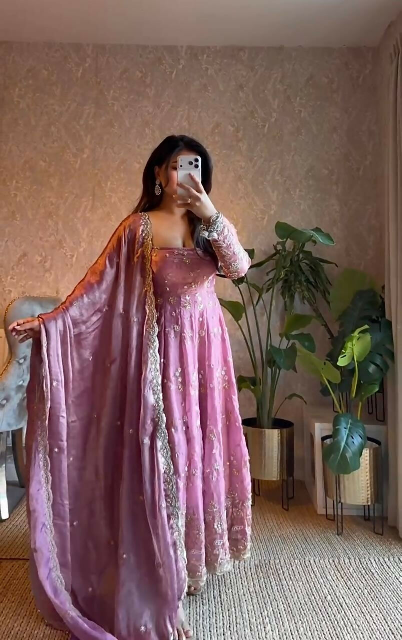 Teeya Creation Pink Color Faux Georgette Long Party Wear Gown | Grocsy