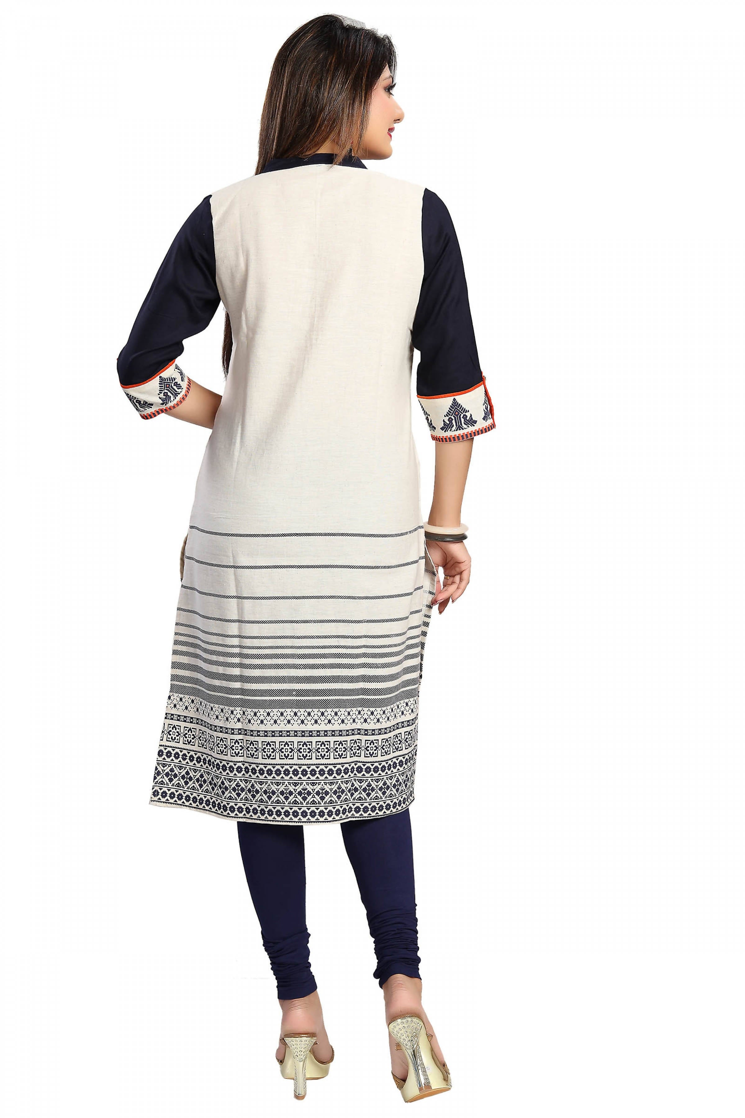 Snehal Creations Curiously Contemporary Cream Cotton Tunic With Print Design | Grocsy