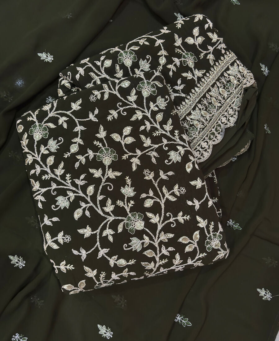 KC Mahendi Green Straight Suit For Women Georgette Fabric | Grocsy