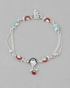 VOJ Set of 2 Traditional Stone Studded Mutli Color Designer Anklet | Grocsy