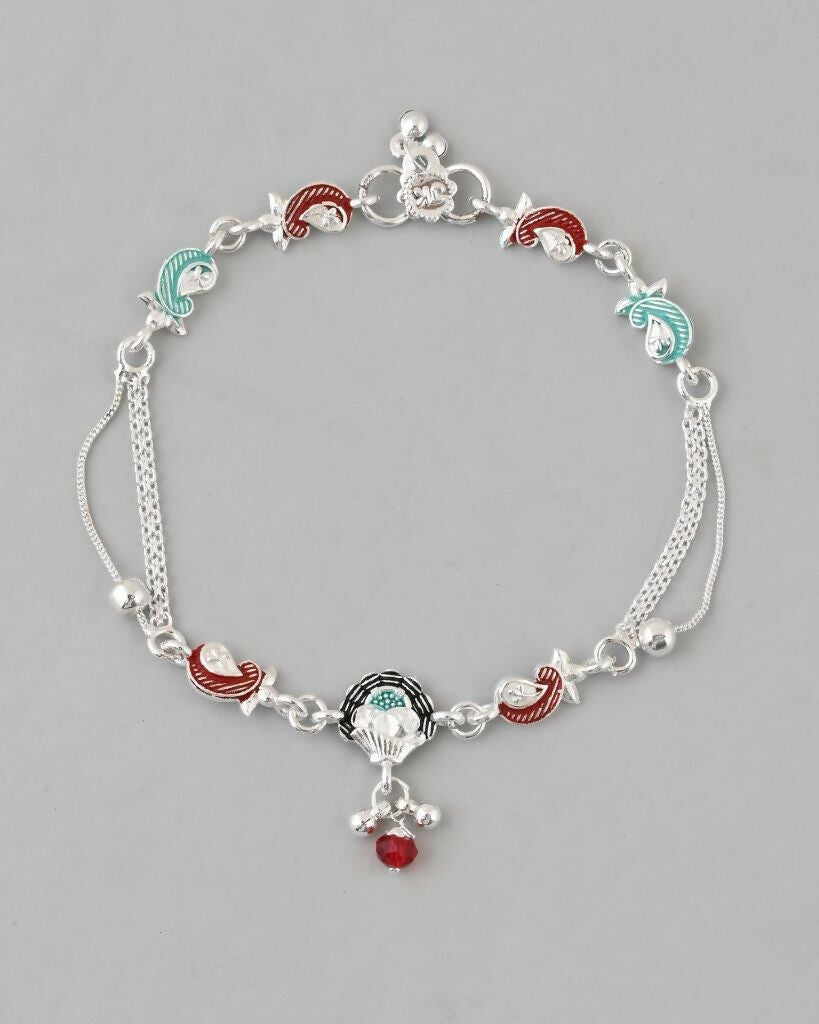 VOJ Set of 2 Traditional Stone Studded Mutli Color Designer Anklet | Grocsy