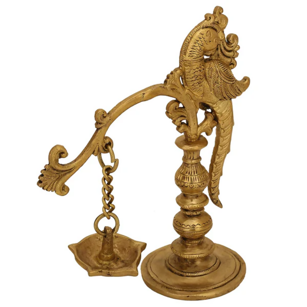 CraftVatika Brass Traditional Peacock Diya Oil Lamp Hanging Showpiece | Grocsy