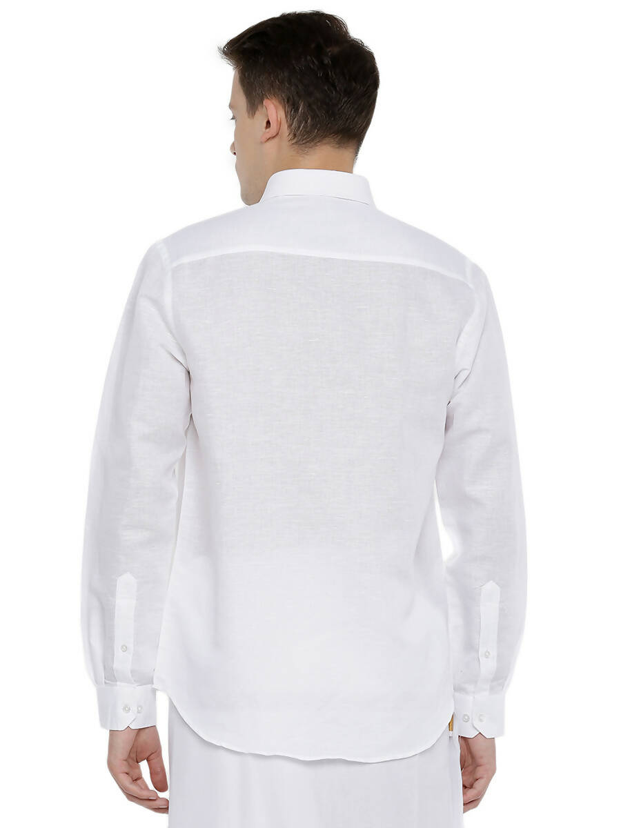 Ramraj Cotton Linen Mens Full Sleeve White Shirt Plus Size - RR Linen | Grocsy