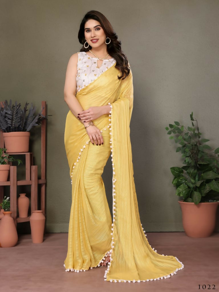 Designer Partywear Yellow Banglor Fancy Saree - Kanak | Grocsy