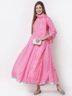 Myshka Pink Color Cotton Blend Printed Anarkali Kurta With Dupatta | Grocsy