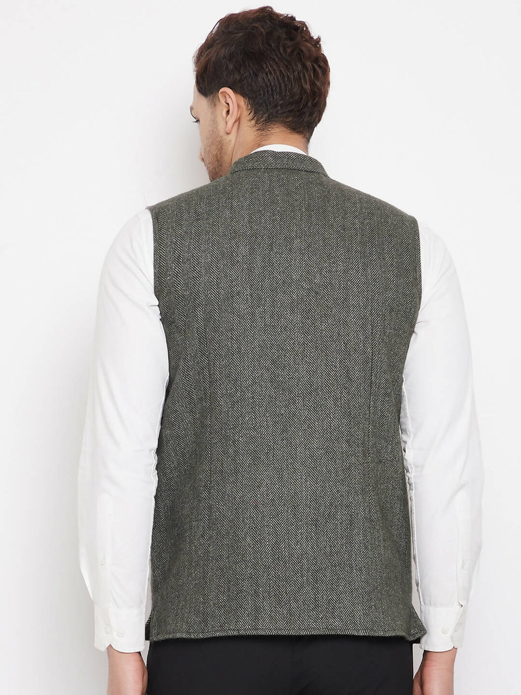 Even Apparels Green Wool Men Woven Nehru Jacket | Grocsy
