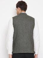 Even Apparels Green Wool Men Woven Nehru Jacket | Grocsy