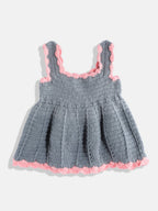 Chutput Kids Woollen Hand Knitted Sleeveless Bow Detail Dress For Baby Girls - Grey | Grocsy