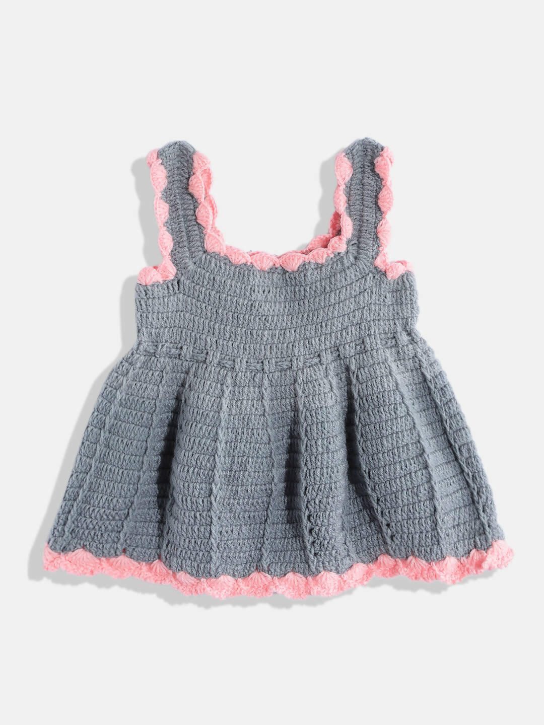 Chutput Kids Woollen Hand Knitted Sleeveless Bow Detail Dress For Baby Girls - Grey | Grocsy