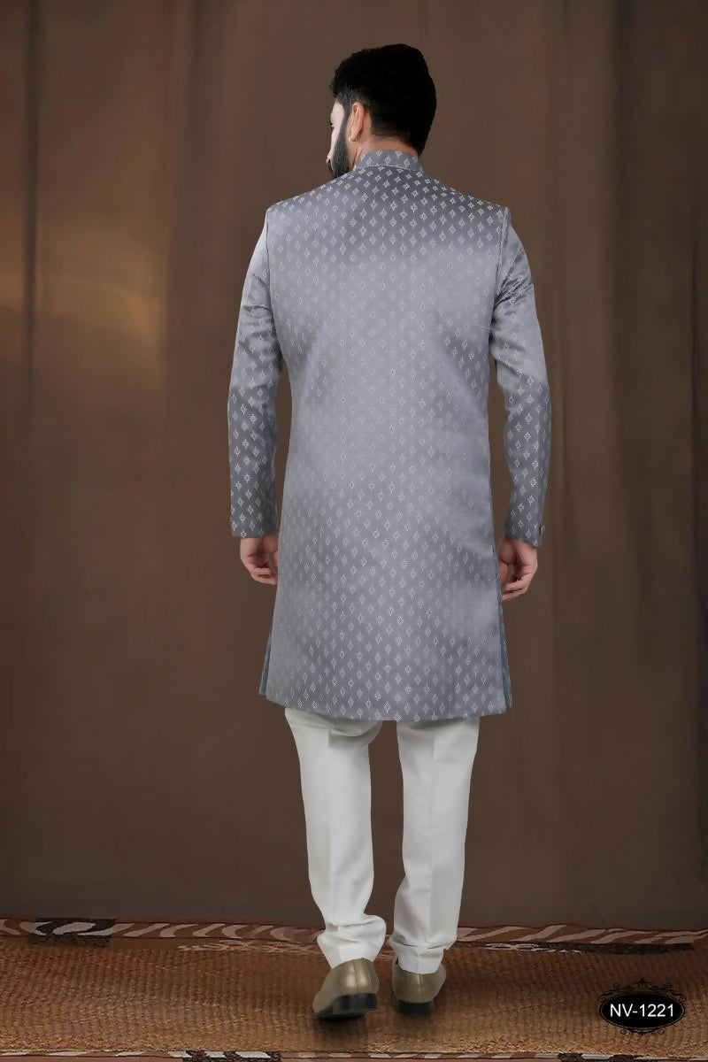 Joban Fashion Men's Grey Woven Jacquard Kurta with Pyjama | Grocsy