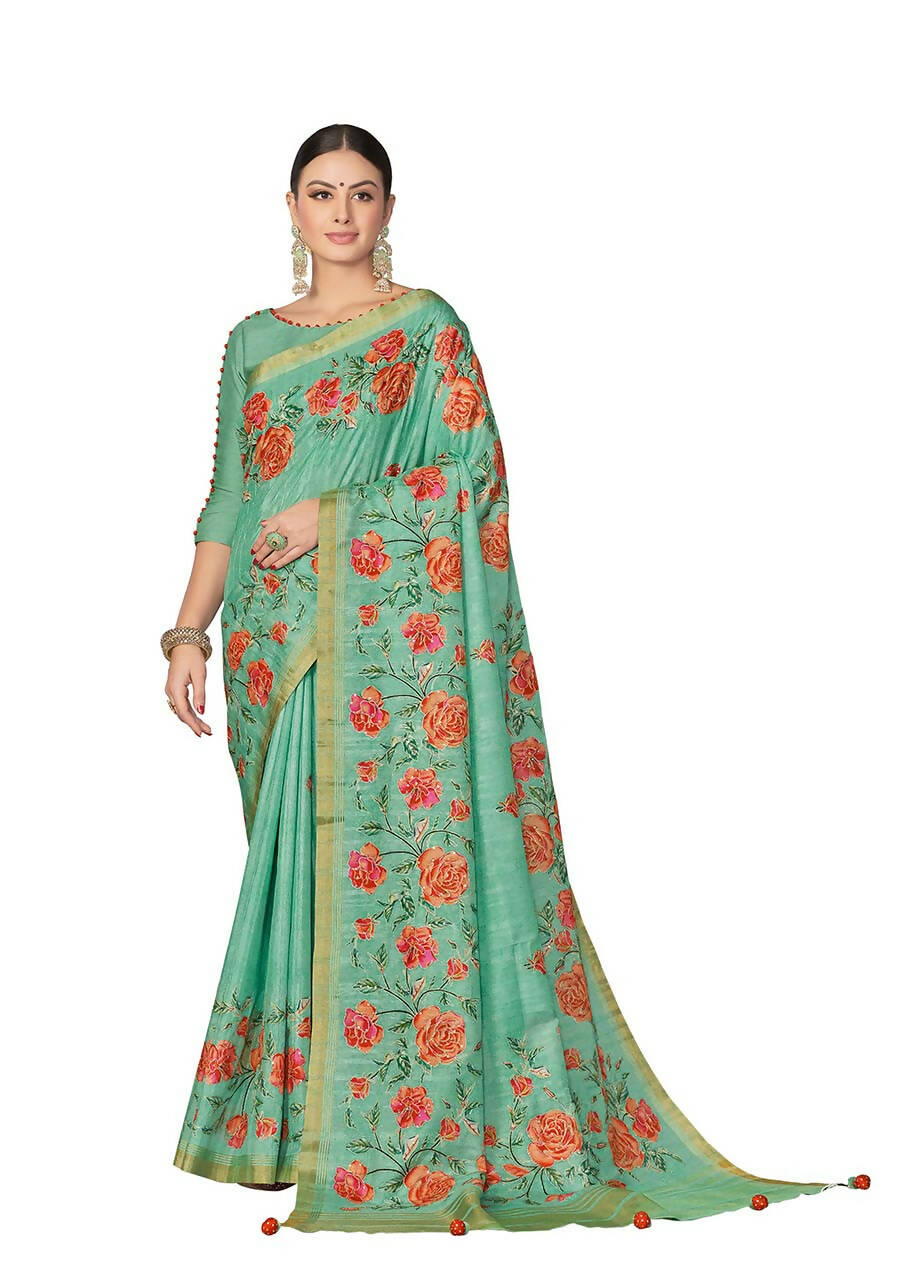 Sea Green Rangkat Tussar Silk Woven Design Saree with Unstitched Blouse - Mohmanthan Eshani | Grocsy