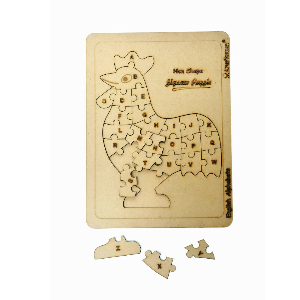 Kraftsman English Alphabets Wooden Jigsaw Puzzles Hen/Cock Shape Puzzle | Color Kit Included | Grocsy