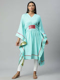 Ahalyaa Womens Blue Rayon Printed Kaftan | Grocsy