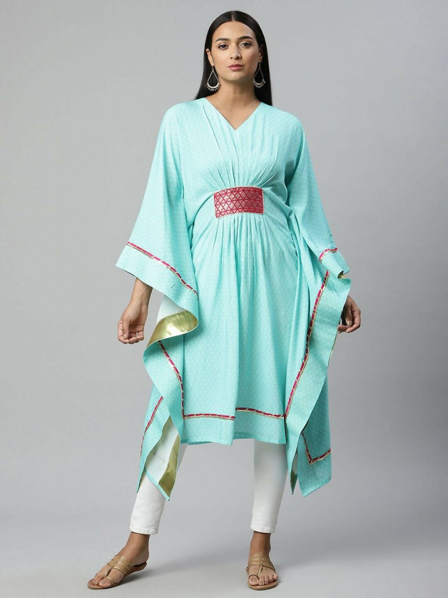 Ahalyaa Womens Blue Rayon Printed Kaftan | Grocsy