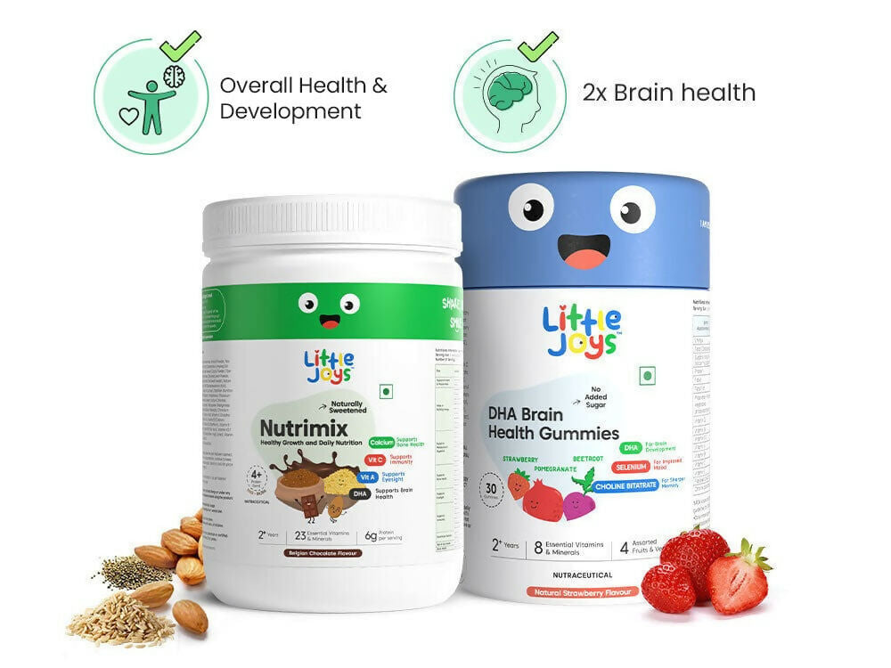 Little Joys Nutrimix Nutrition Powder Belgian Chocolate + Brain Gummies 2 - 6 years Combo | Grocsy