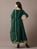 Myshka Women's Green Solid Silk Anarkali Party Kurta With Dupatta | Grocsy