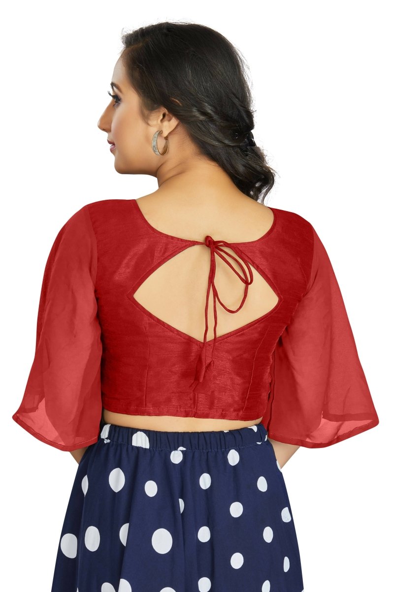 Aastha Fashion Women's Women's Red Art Silk Umbrella Sleeves Readymade Blouse | Grocsy
