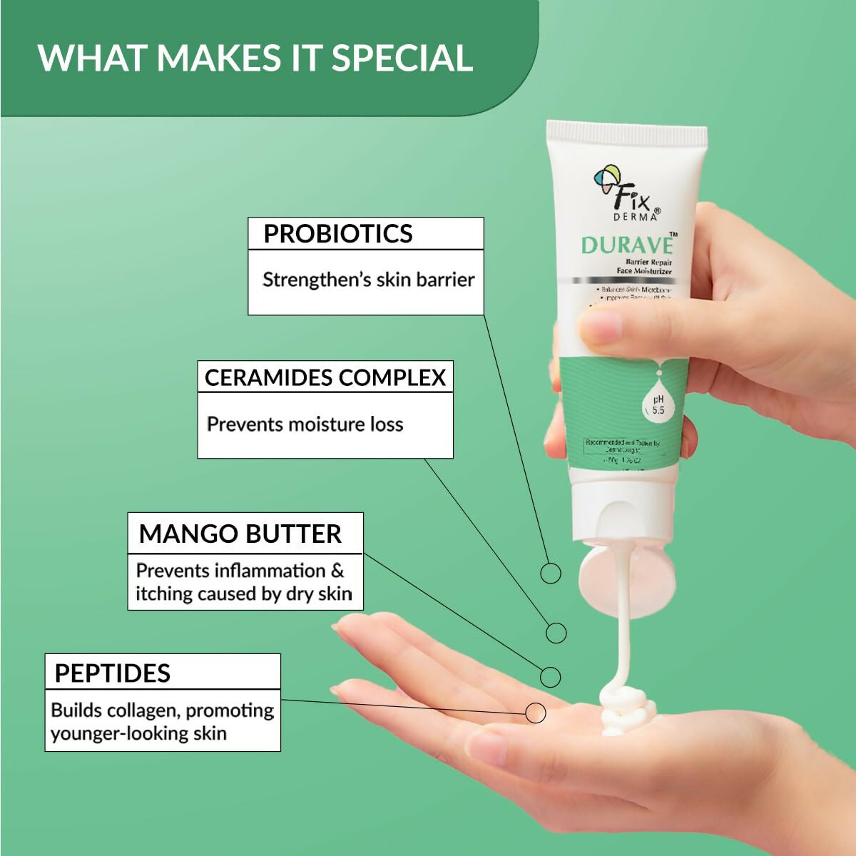 Fixderma Durave Ceramide Moisturizer For Face with Peptide & Mango Butter | Grocsy