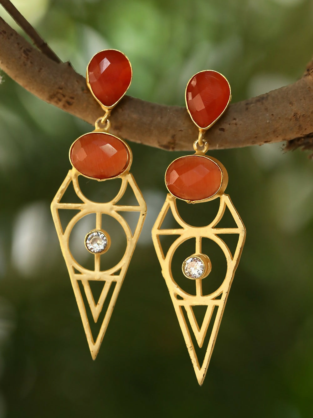 Joban Fashion Women Red Stone Matte Gold Earrings | Grocsy