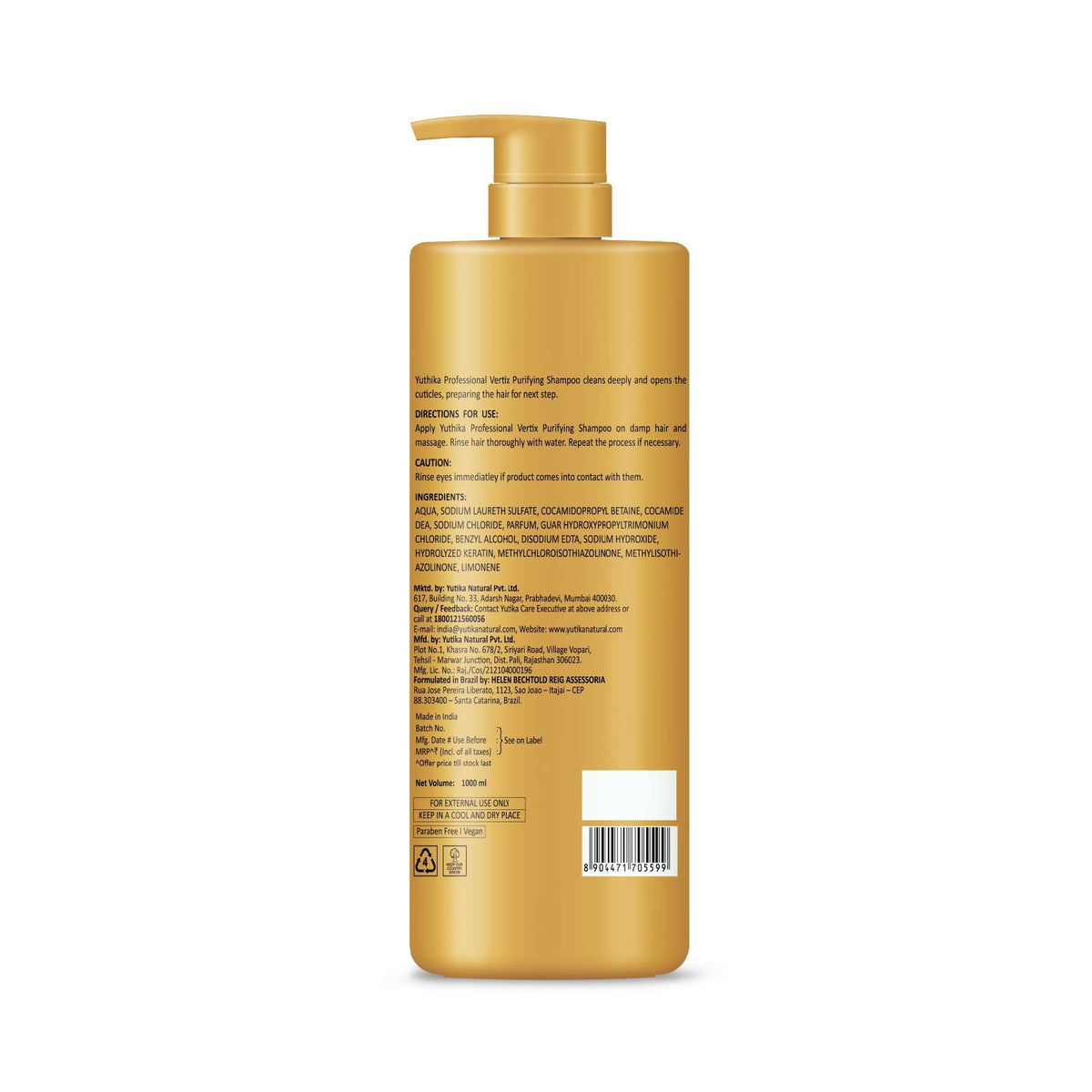 Yuthika Professional Vertix Hydrolyzed Keratin Purifying Shampoo | Grocsy