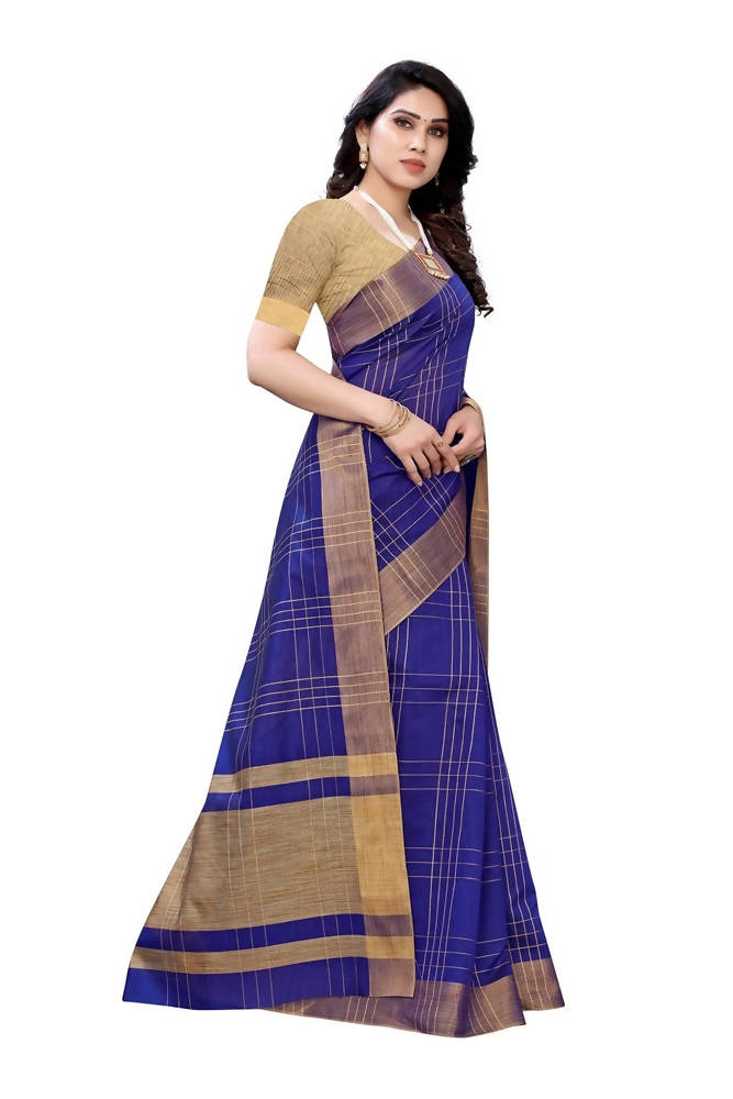 Vamika Navy Cotton Silk Weaving Saree (Anaya Navy Blue) | Grocsy