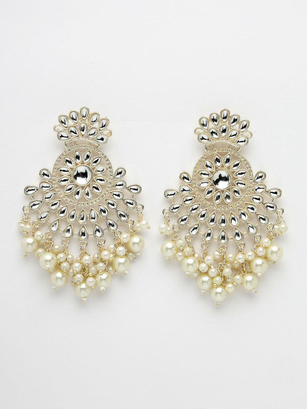 NVR Women Gold-Polished Kundan Chandbali Earrings | Grocsy