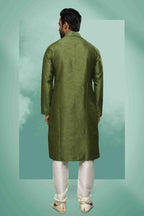 Raivat Ethnic Art Silk Mirror Embroidery Work Kurta Pajama In Green Colour | Grocsy
