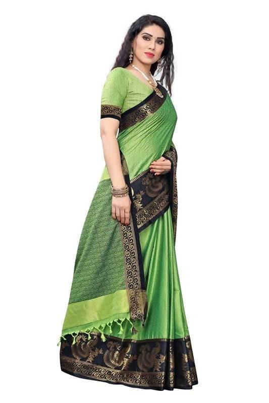 Vamika Banarasi Jacquard Weaving Green Saree (DHONI GREEN) | Grocsy