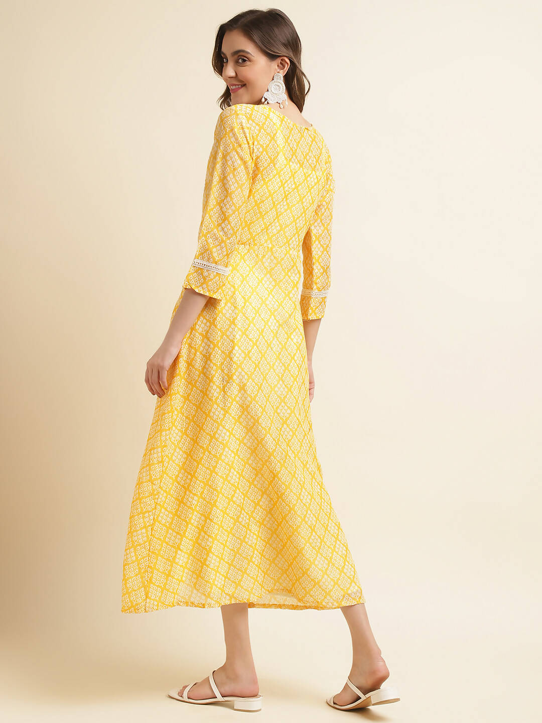 White Cotton Solid Flared Dress with Printed Shrug - Yukti | Grocsy