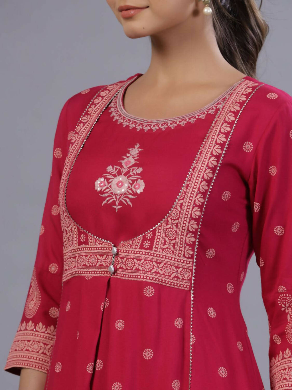 Juniper Women Fuchsia Rayon Printed A-Line Kurta | Grocsy