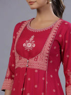 Juniper Women Fuchsia Rayon Printed A-Line Kurta | Grocsy