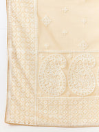 Beige Organza Geometric Embroidered Saree with Unstitched Blouse Piece - Roozal | Grocsy