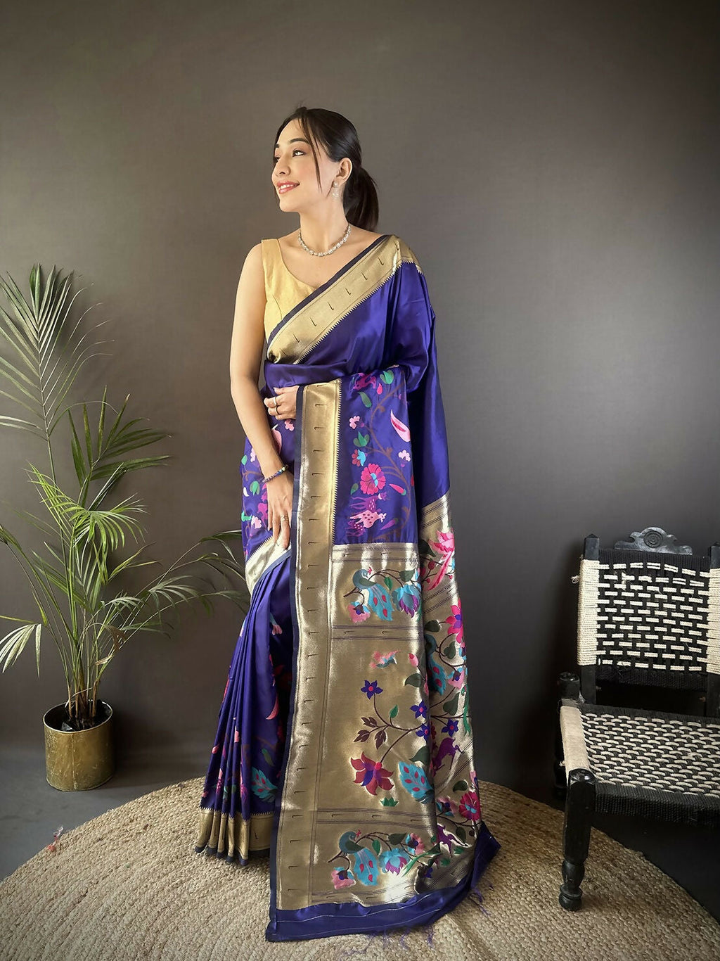 Joban Fashion Royal Blue Floral Paithani Sarees | Grocsy