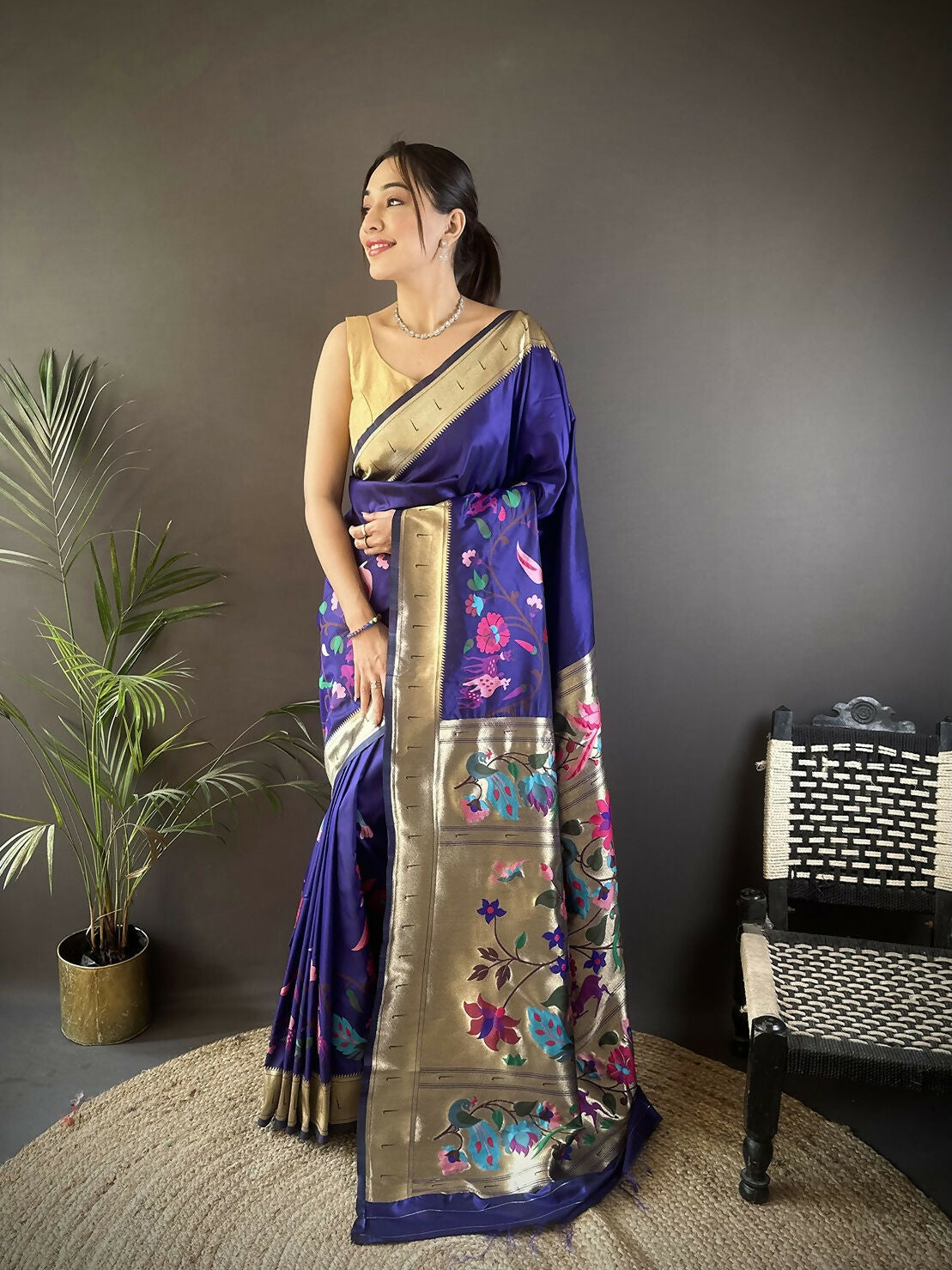 Joban Fashion Royal Blue Floral Paithani Sarees | Grocsy