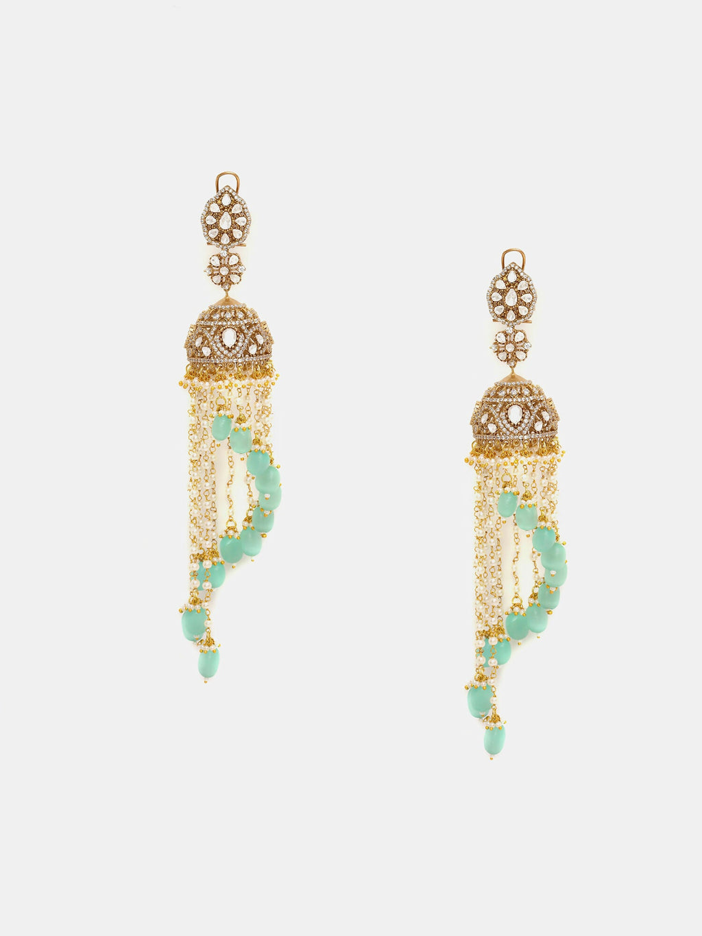 Ruby Raang 22k Gold Polished Diamond And Stone Jhumka Earrings | Grocsy