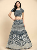 Blue Georgette Thread Embroidered Lehenga Choli with Dupatta - Tanya | Grocsy