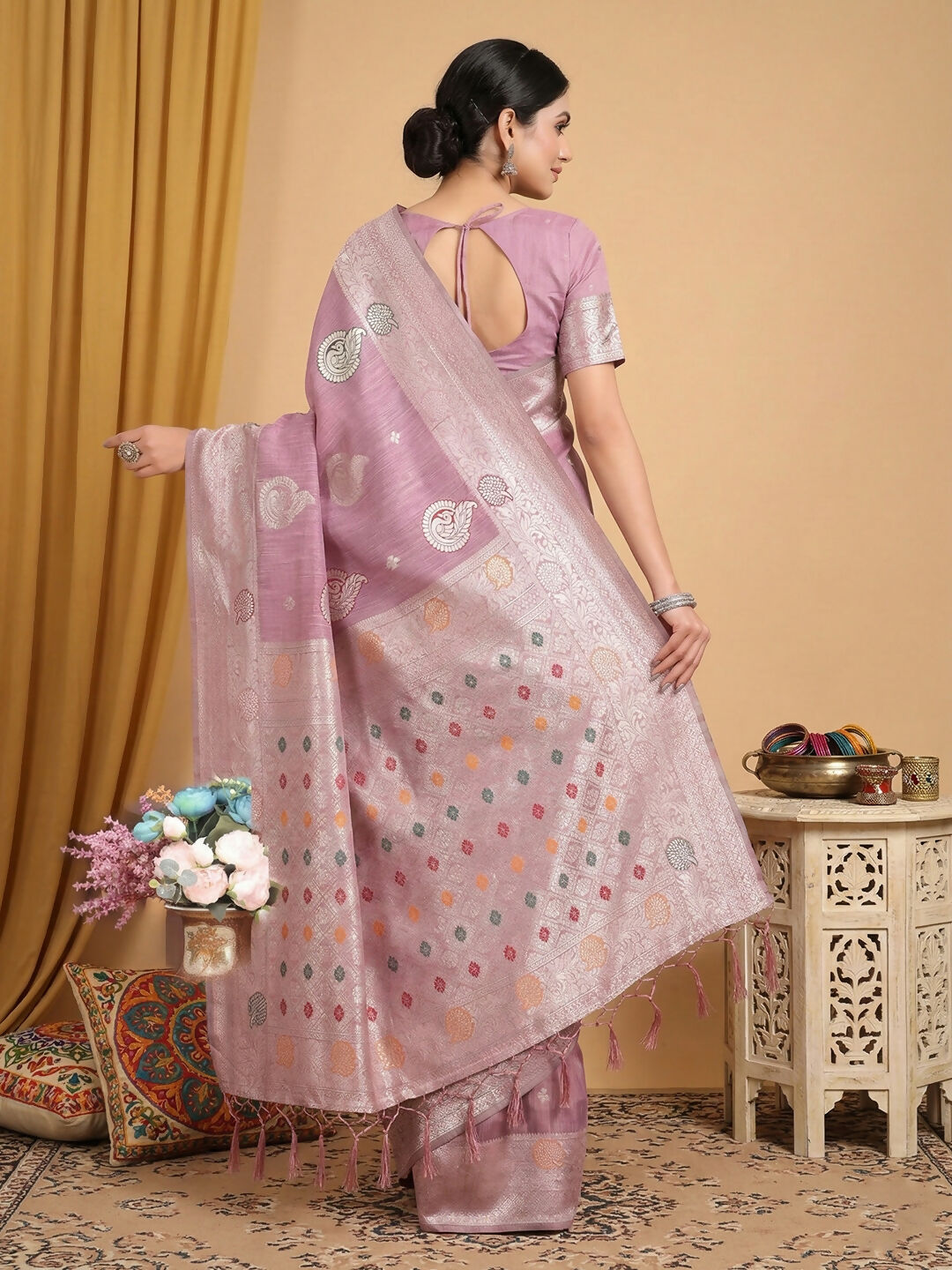 Shree Shyam Fashion Purple Linen Cotton Saree | Grocsy
