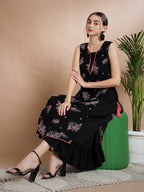 Myshka Women's Black Floral Printed Gown Dress | Grocsy