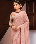 Peach Georgette Swaroski Work Saree With Unstitched Blouse Piece - Juhi | Grocsy