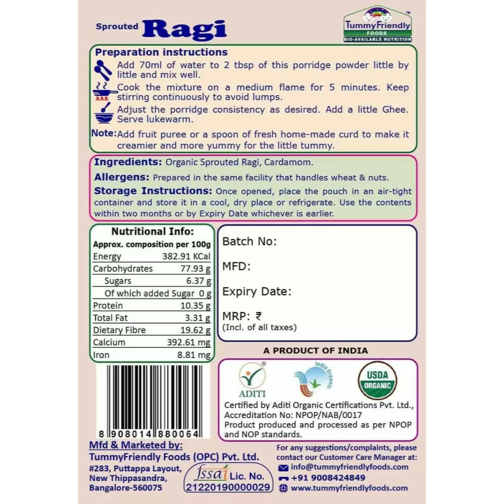 TummyFriendly Foods Certified Ragi Porridge Mixes - Stage1, Stage2, Stage3 | Grocsy