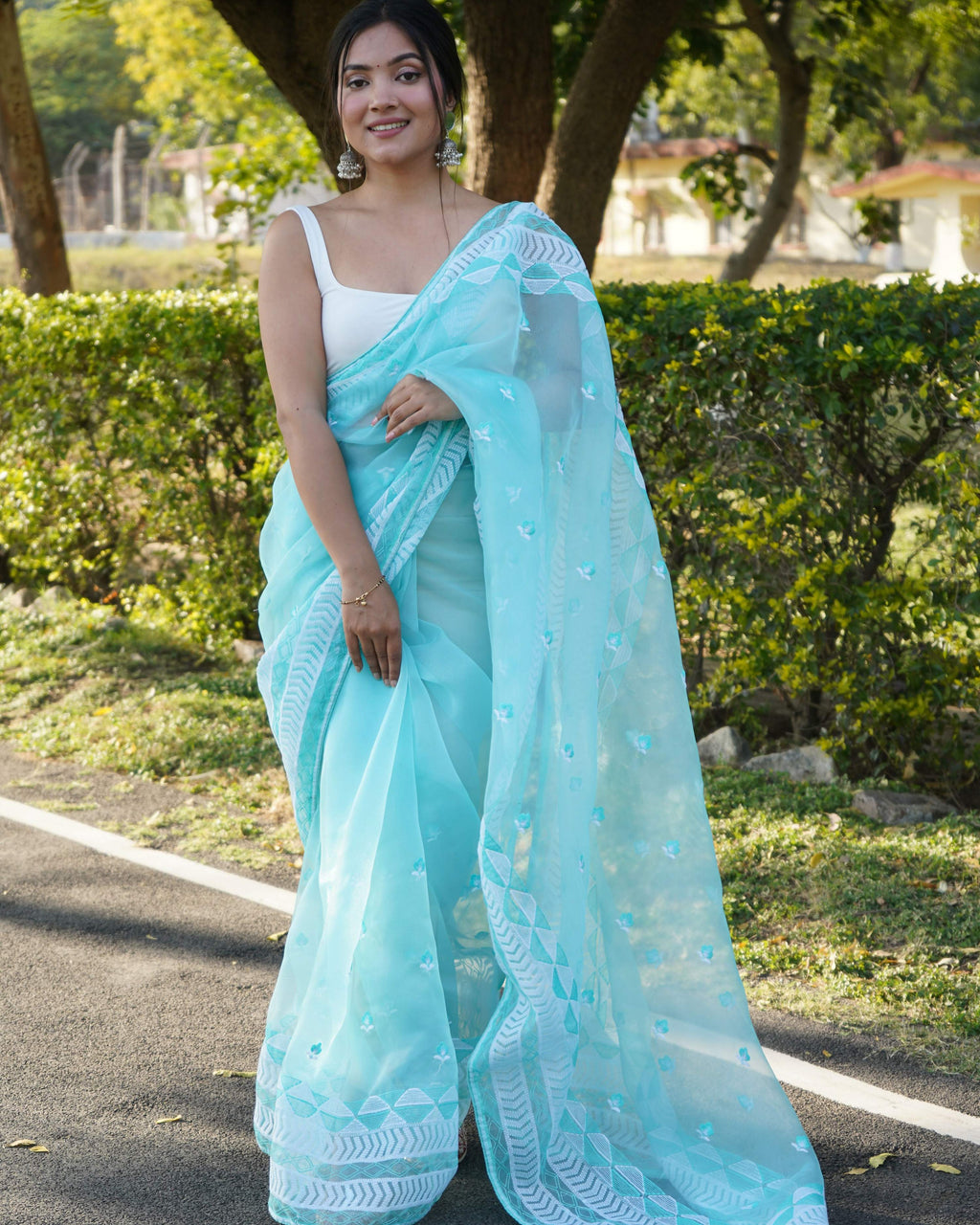 Vamsee Kamal Sky Organza Saree | Grocsy