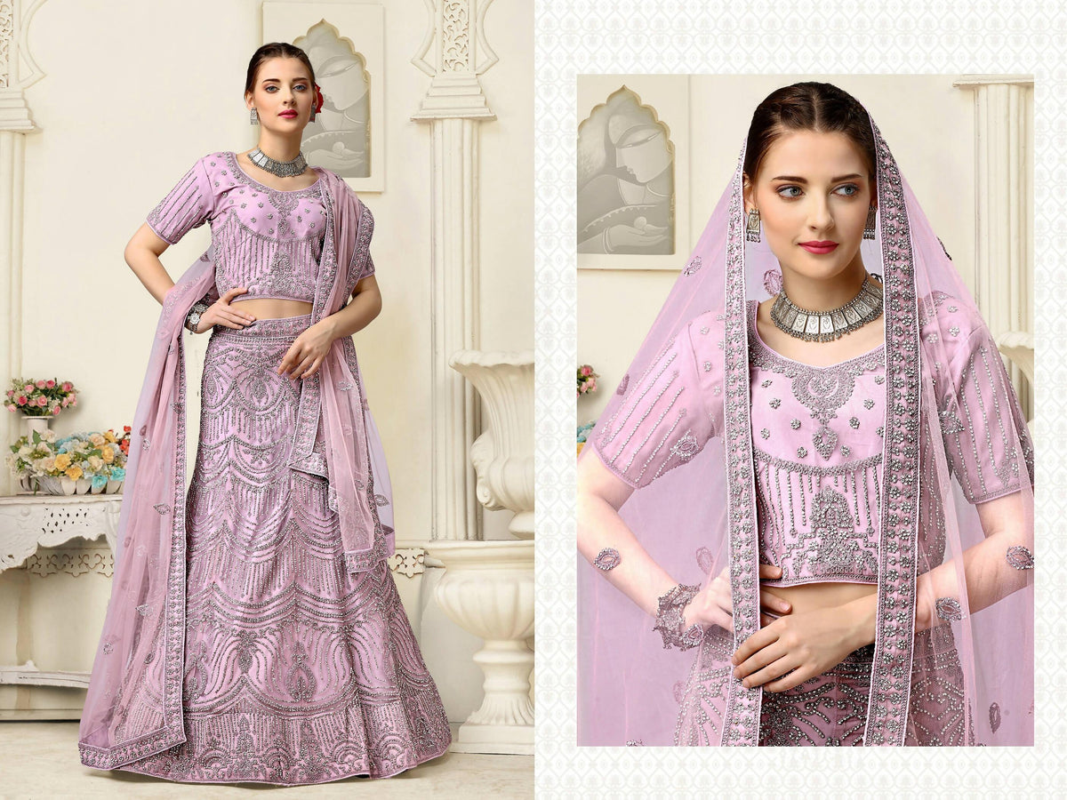 Lavender Net Fancy Zari Embroidered work Lehenga Choli with Dupatta - Heer | Grocsy
