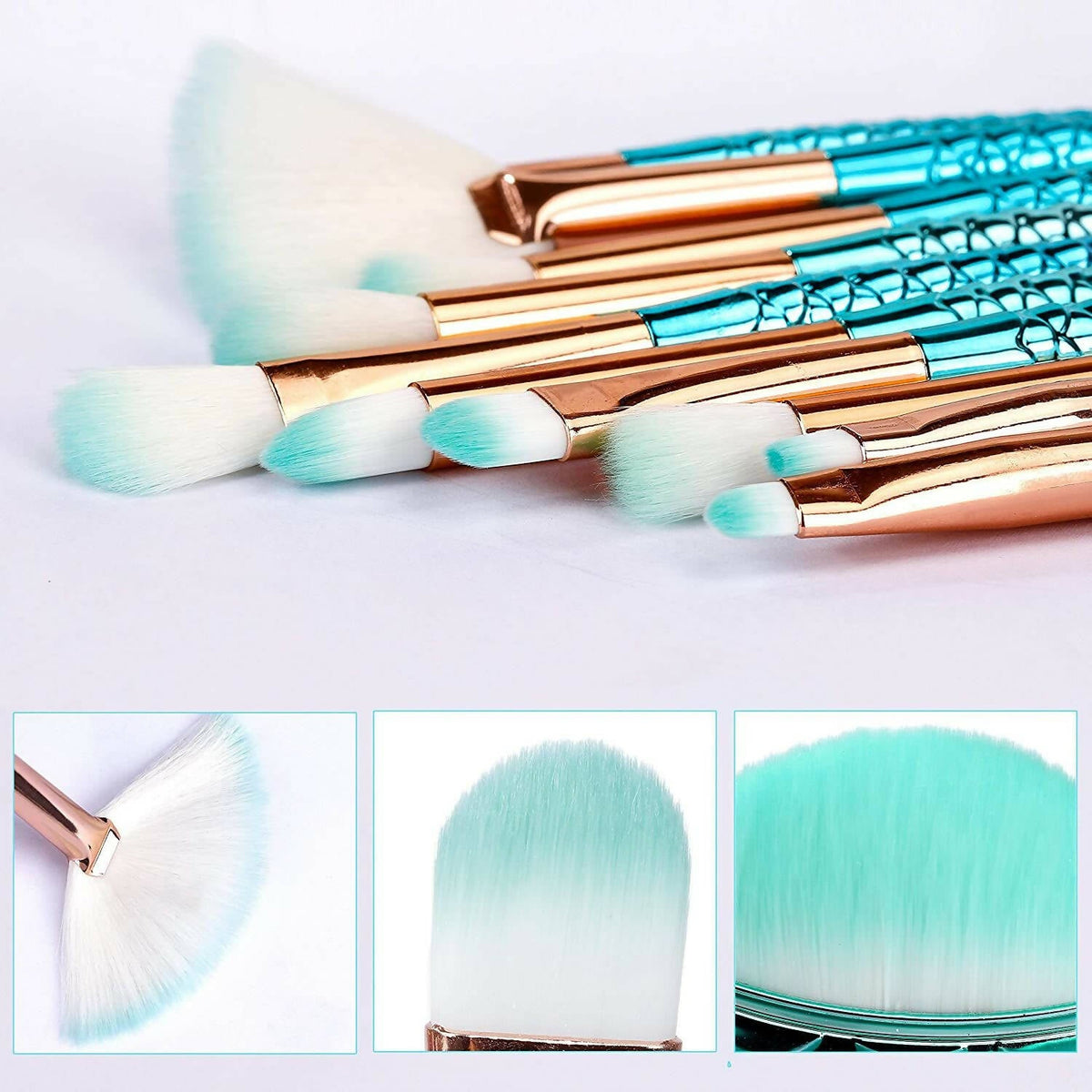 Favon Pack of 10 Professional Mermaid Shaped Makeup Brushes | Grocsy