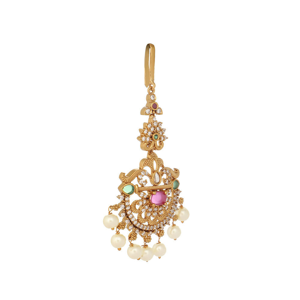 Nuyug 18K Gold Plated Ethereal Gulabi Stone Maang Tikka | Grocsy